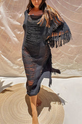 Vestido deshilachado con rizo crudo